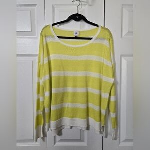 CAbi Yellow & White Striped Lightweight Sweater, Medium, Excellent Condition